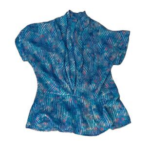 Vintage TJW Womens Blue/Pink Striped Collared Button Front Blouse Size S